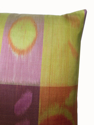 Thai Silk Modern Ikat Pillow Chartreuse Cranberry