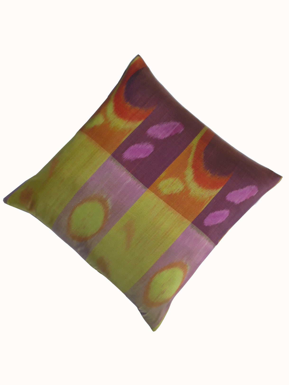 Thai Silk Modern Ikat Pillow Chartreuse Cranberry