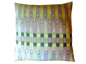 Thai Silk Modern Ikat Pillow Lavender Peridot Bars