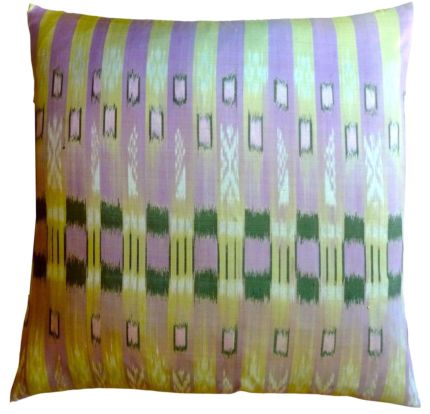 Thai Silk Modern Ikat Pillow Lavender Peridot Bars