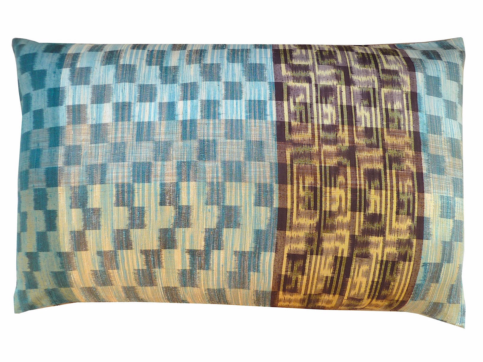 Thai Silk Modern Ikat King Size Pillows  Sold As Pair Aqua Pink
