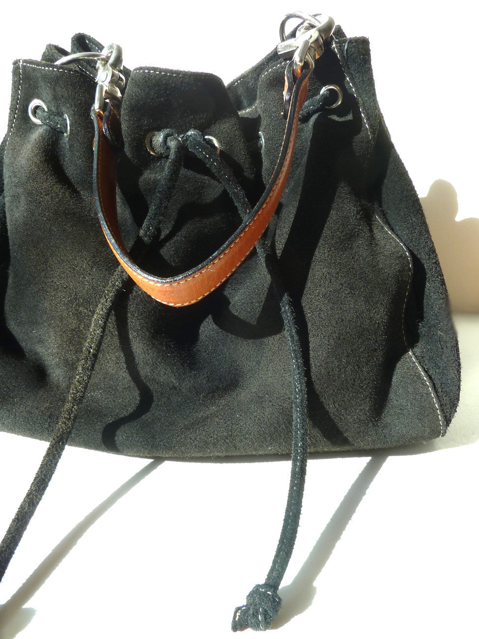 Draw String Hobo Pouch Suede Black