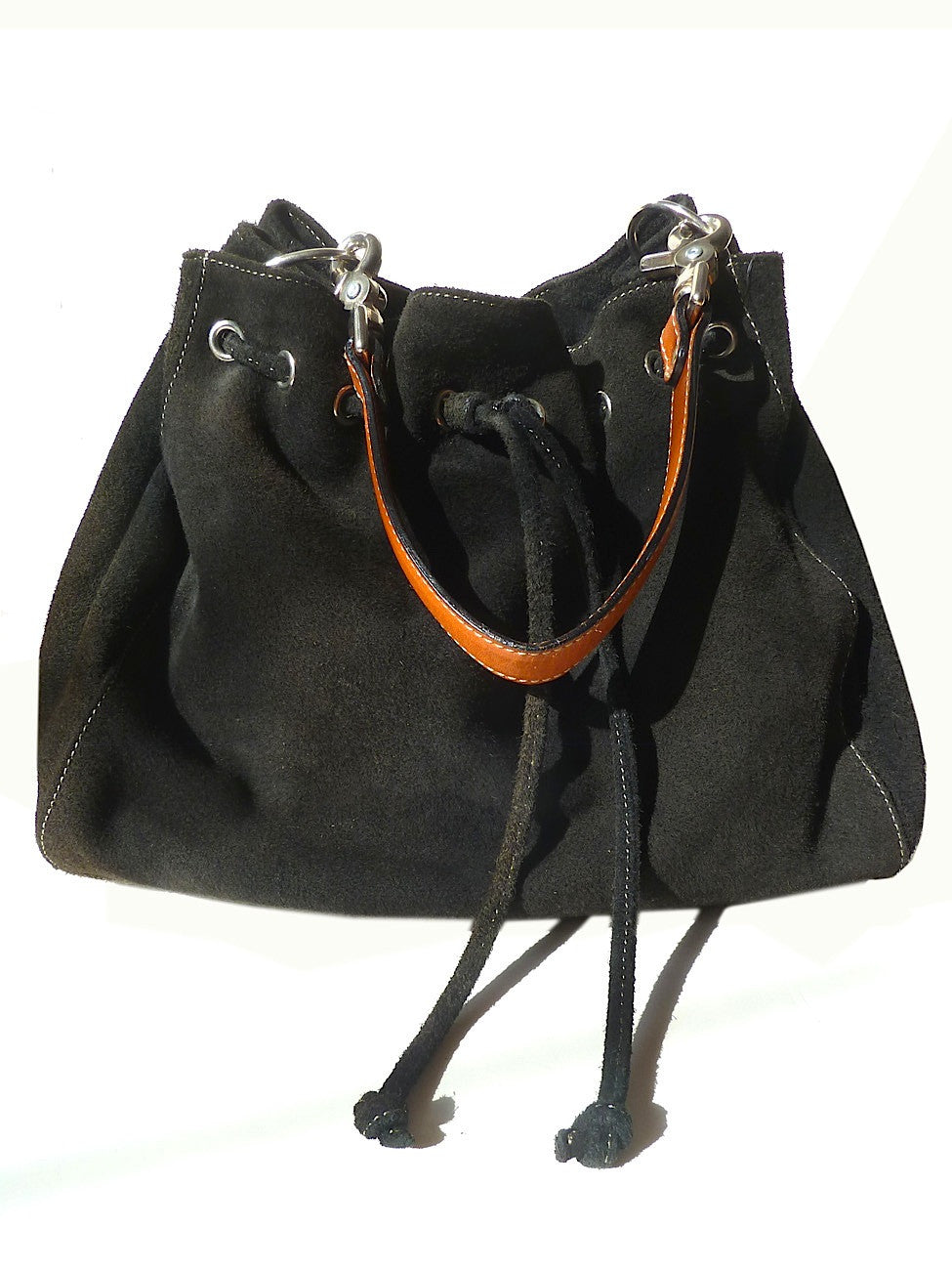 Draw String Hobo Pouch Suede Black