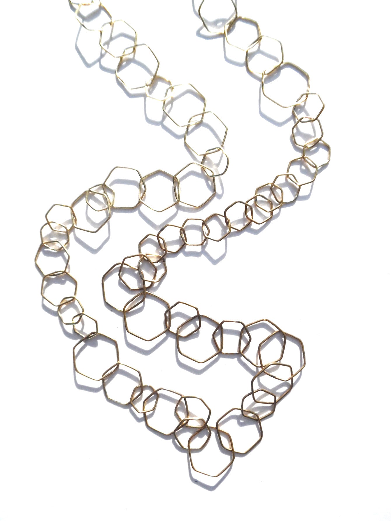 NECKLACE DELICATE HEXAGON LINKS GOLD ON BRASS