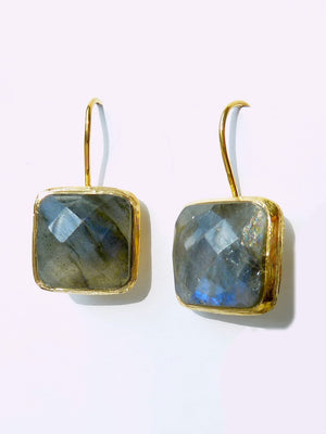 Earrings Faceted Square Labradorite