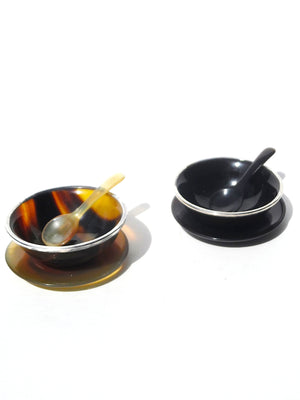 SALT AND PEPPER SET HORN AND STERLING SILVER
