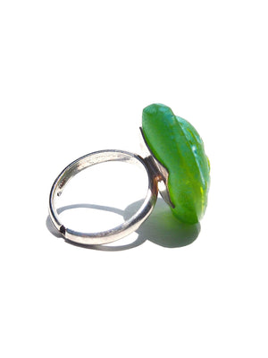Ring Hand Cast French Glass Green Buddha