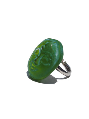 Ring Hand Cast French Glass Green Buddha