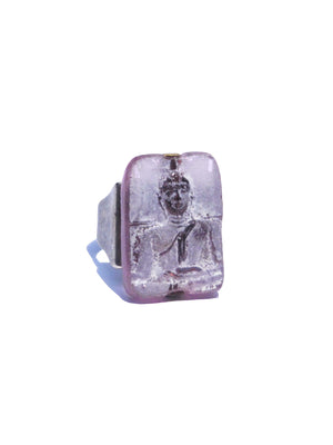 Ring Hand Cast French Glass Buddha Pink