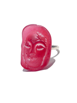 Ring Hand Cast French Glass Red Buddha