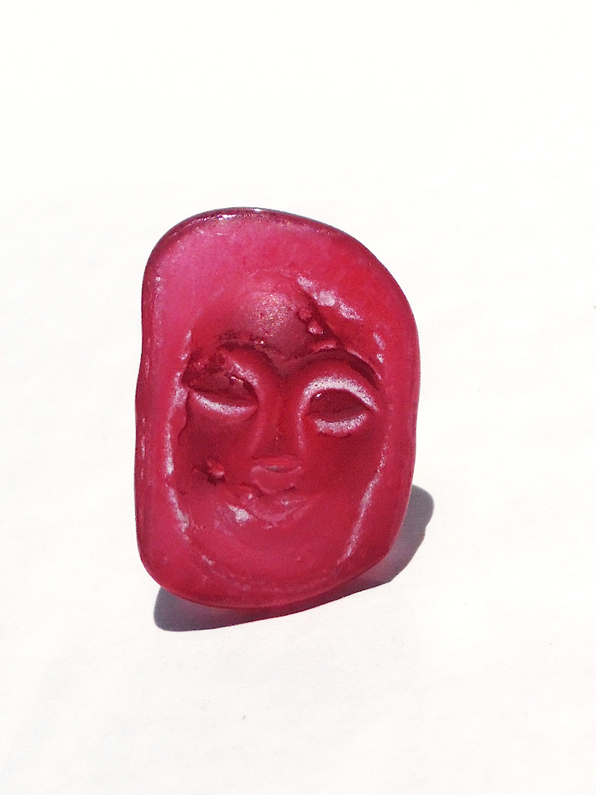 Ring Hand Cast French Glass Red Buddha