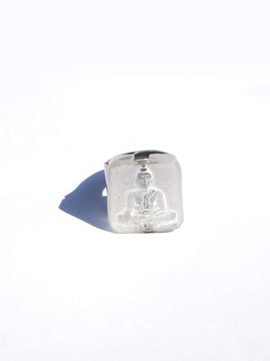 Ring Hand Cast French Glass White Buddha Square