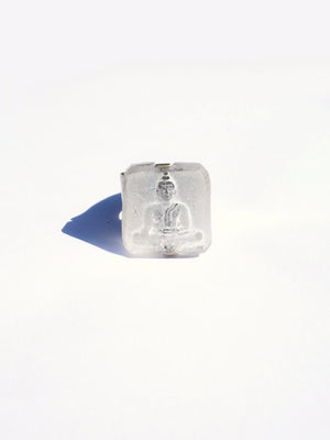 Ring Hand Cast French Glass White Buddha Square
