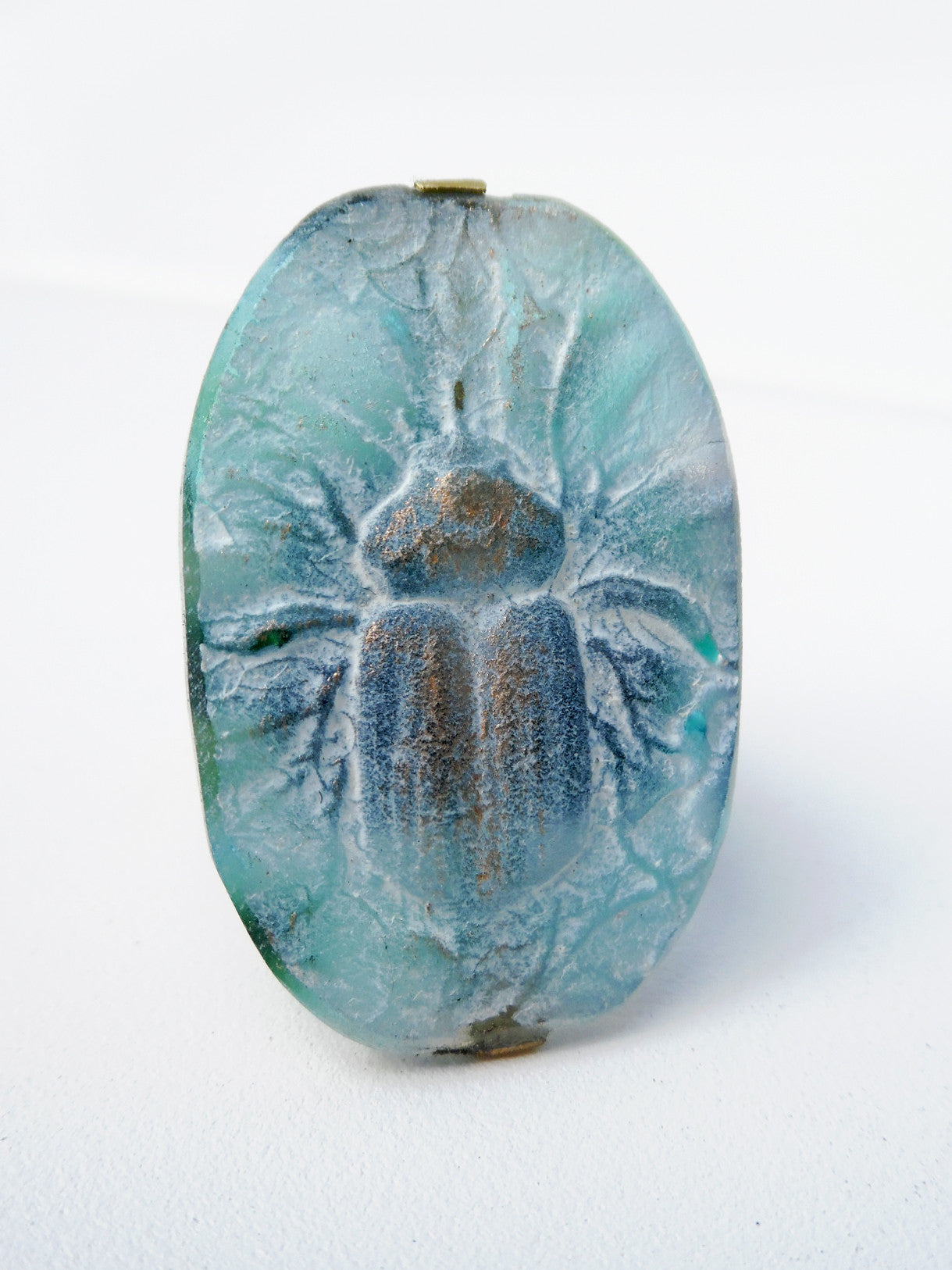 Ring Hand Cast French Glass Green Bug