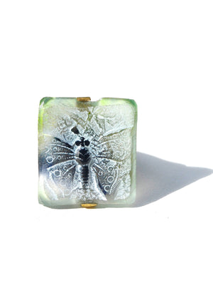 Ring Hand Cast French Glass Green Butterfly