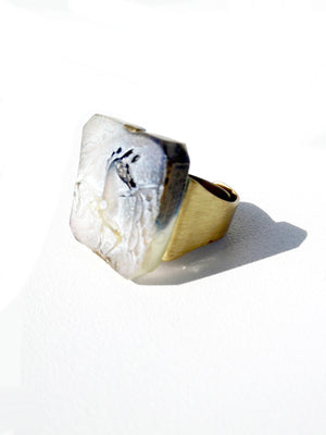 Ring Hand Cast French Glass Deer Blue And White