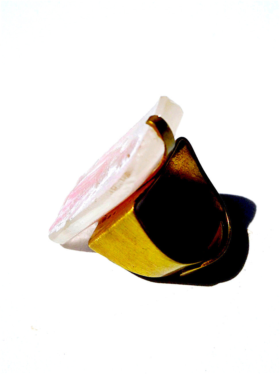 Ring Hand Cast French Glass Diana The Huntress Pink Oblong