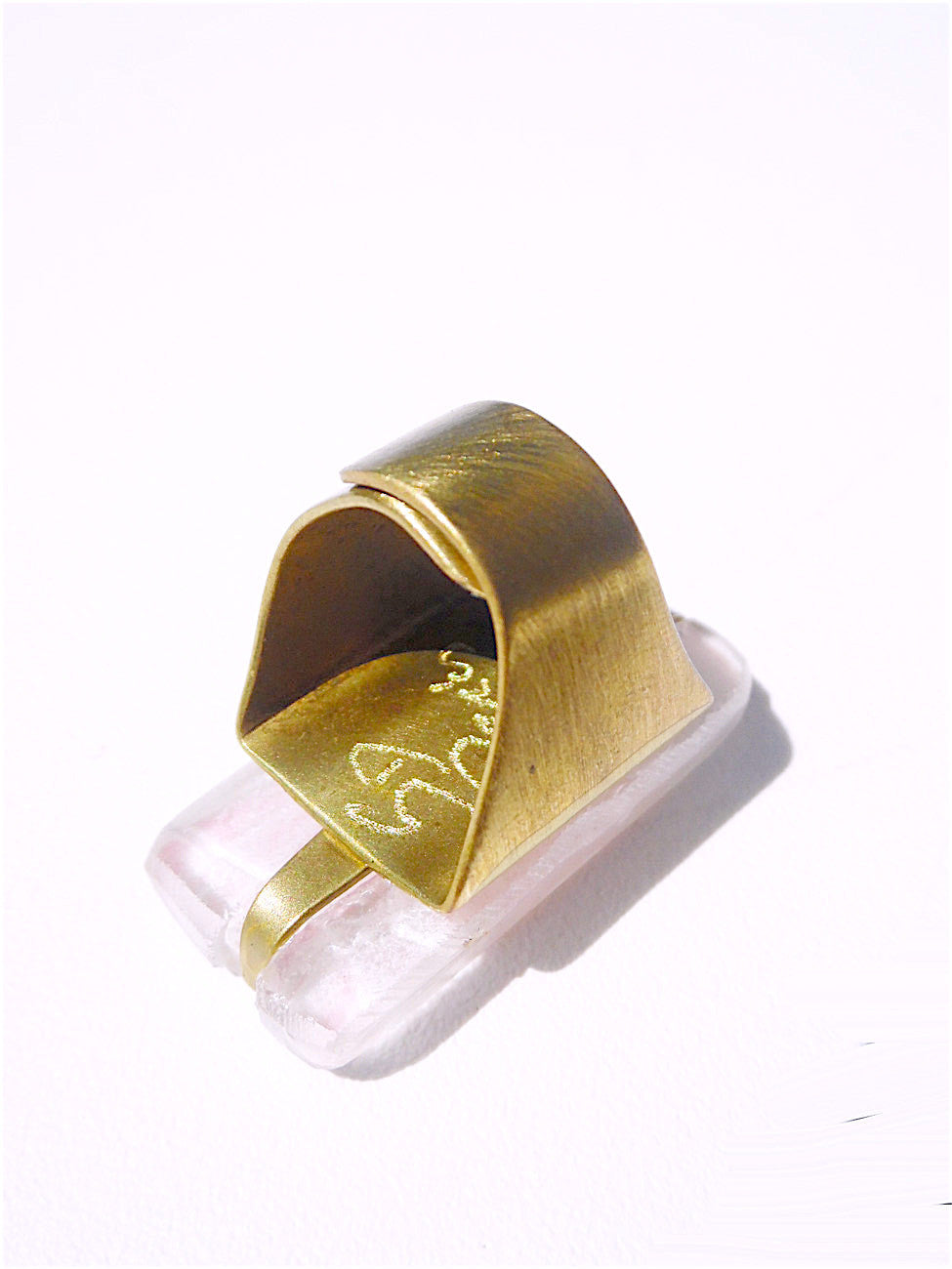 Ring Hand Cast French Glass Diana The Huntress Pink Oblong