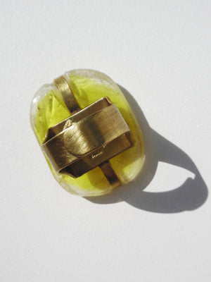 Ring Hand Cast French Glass Yellow Dragonfly