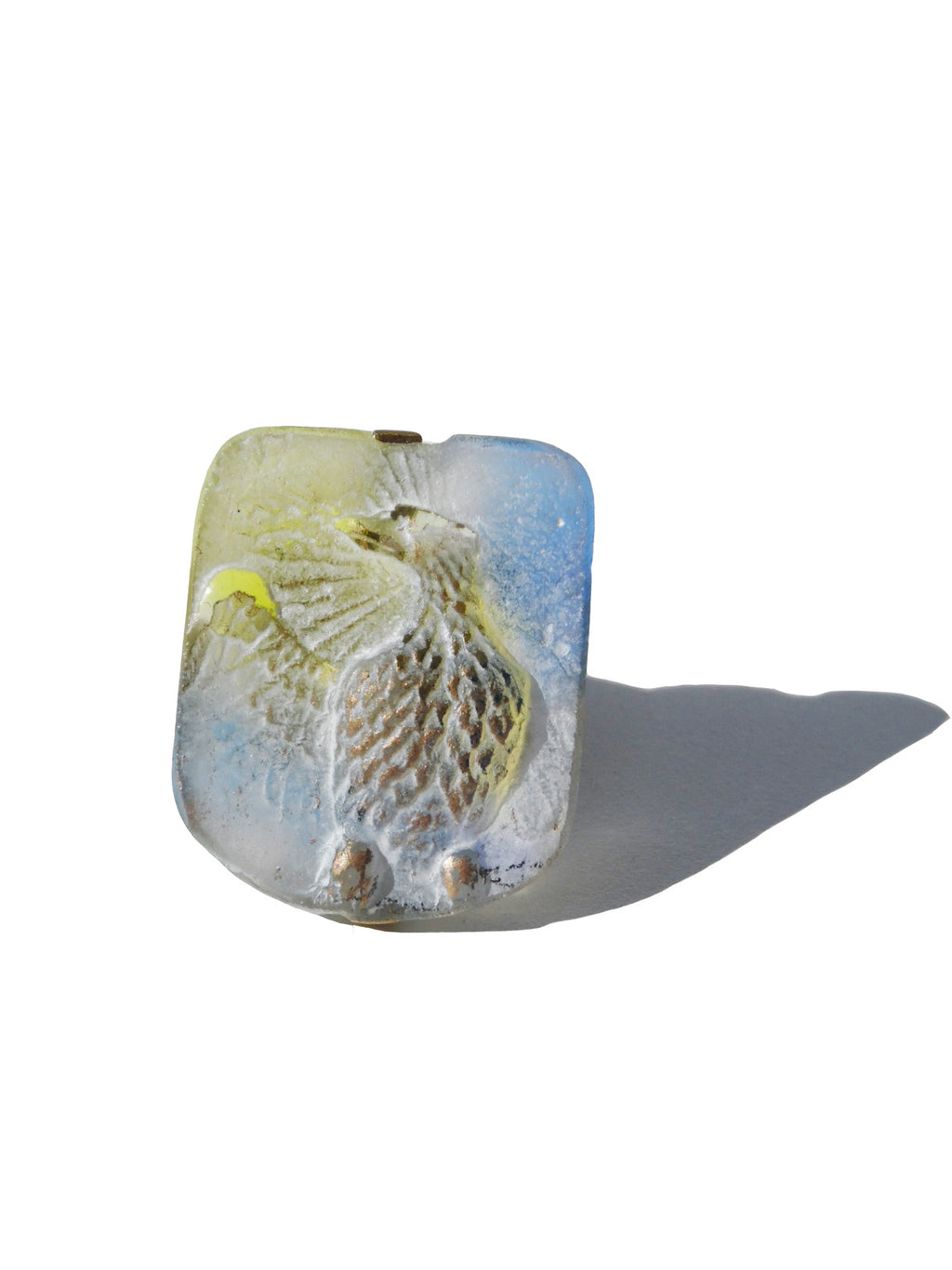 Ring Hand Cast French Glass Eagle Blue And Yellow