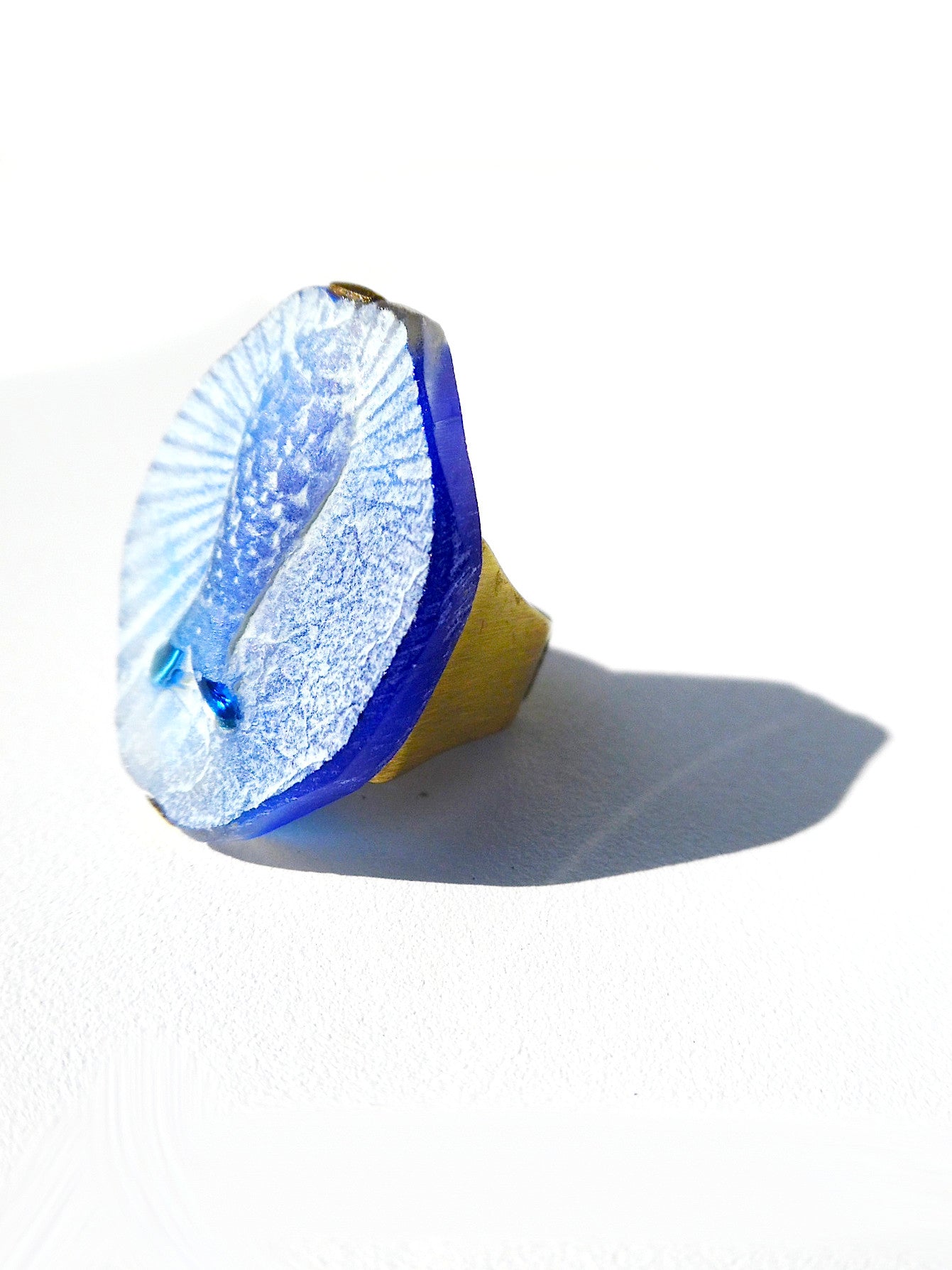 Ring Hand Cast French Glass Blue Fish