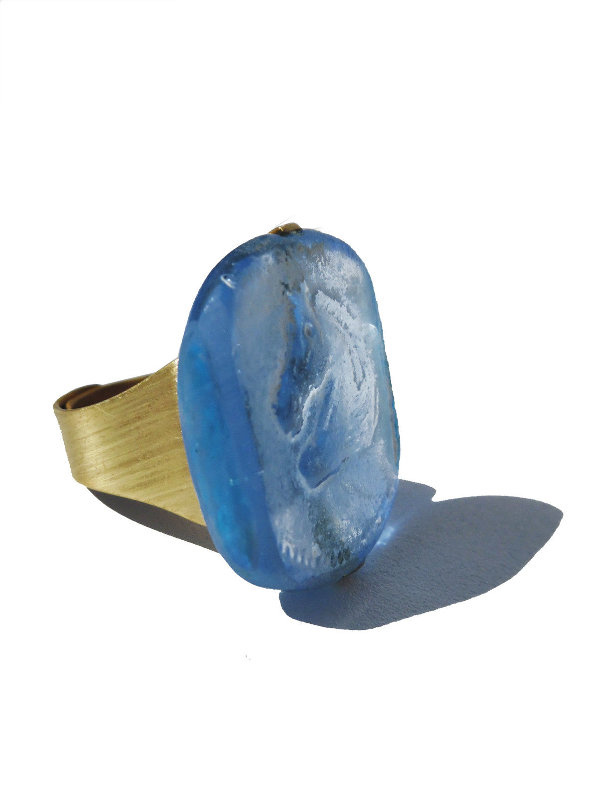 Ring Hand Cast French Glass Blue Horse