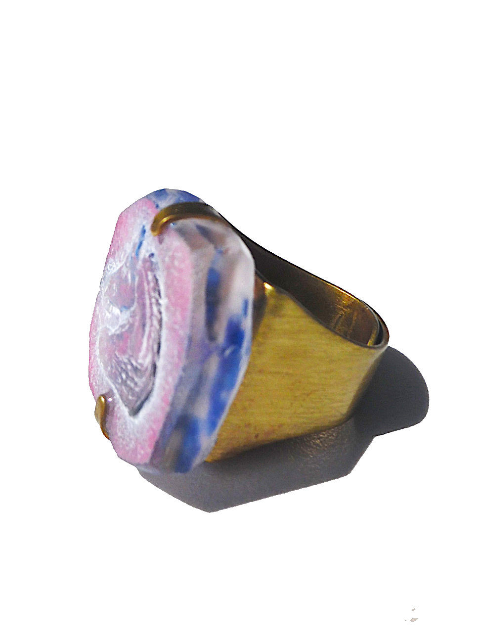 Ring Hand Cast French Glass Pink Blue Horse