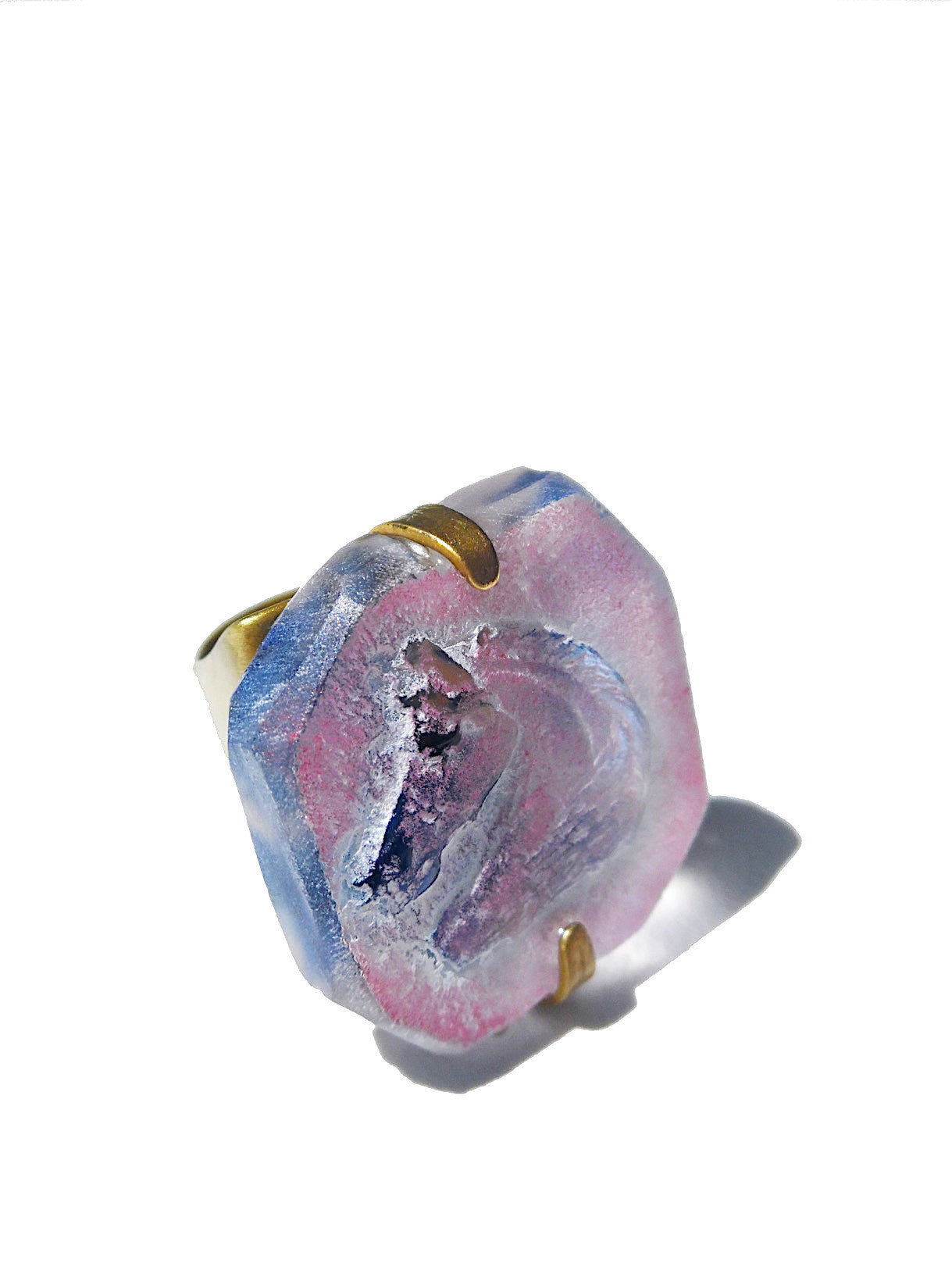 Ring Hand Cast French Glass Pink Blue Horse