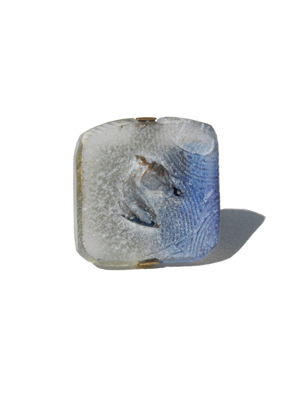 Ring Hand Cast French Glass Blue White Horse