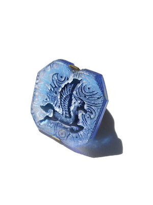 Ring Hand Cast French Glass Pegasus Horse Blue