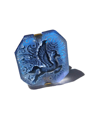 Ring Hand Cast French Glass Horse Blue Green #2
