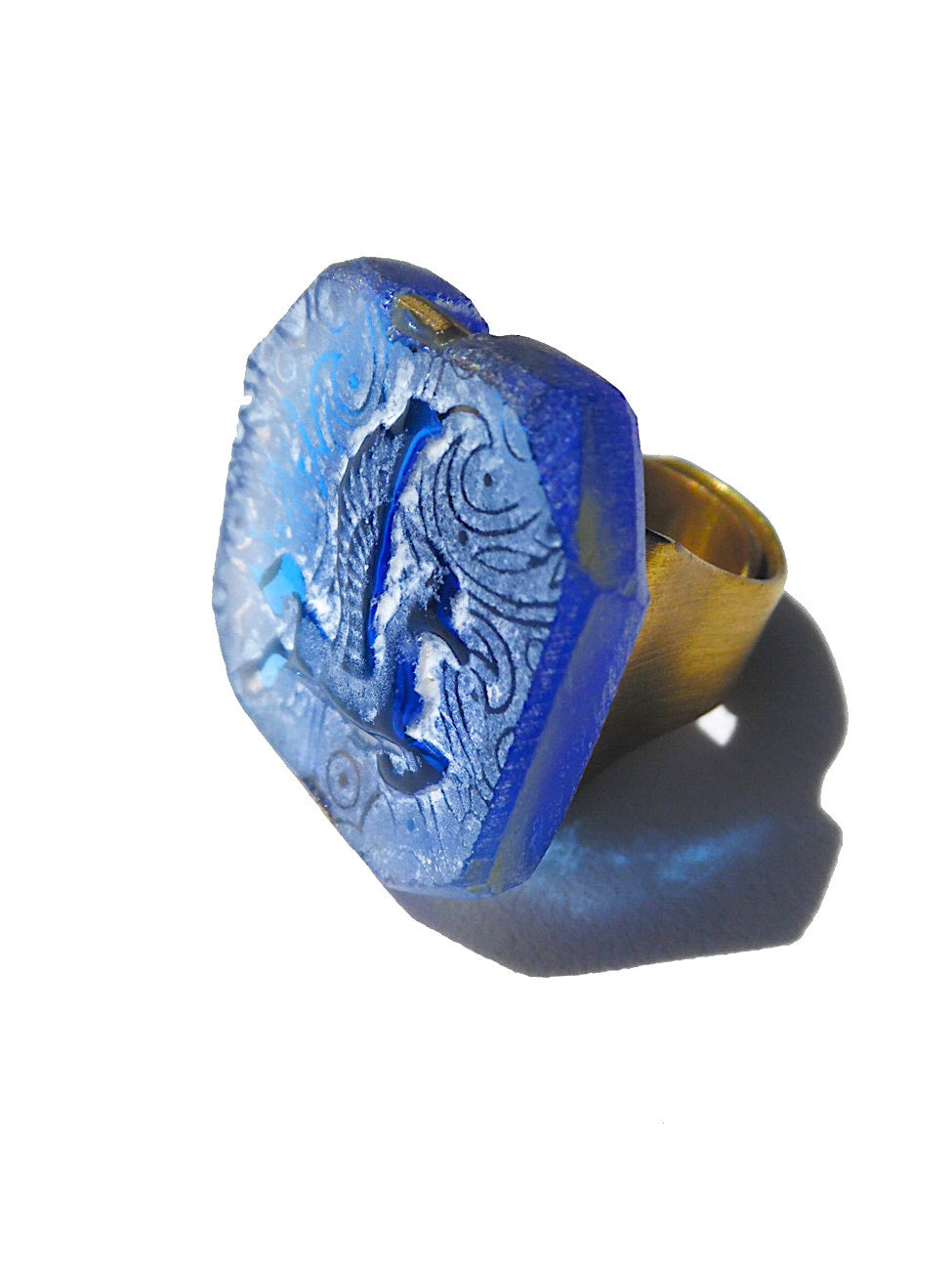 Ring Hand Cast French Glass Horse Blue Green #2