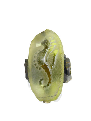 Ring Hand Cast French Glass Yellow Seahorse
