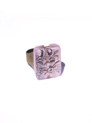 Ring Hand Cast French Glass Pink Flower