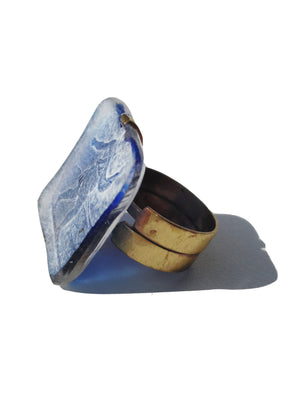 Ring Hand Cast French Glass Blue Warrior