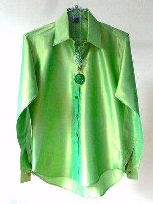 Thai Silk Button Down Shirt Kelly Green
