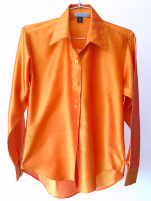 Thai Silk Button Down Shirt Tangerine