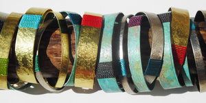 Bangles In Brass Patina And Alpaca Silver Linen Detail