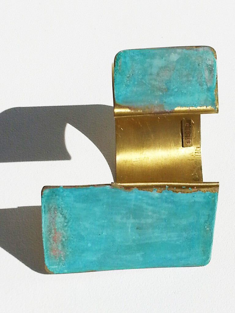 Cuff Bracelet Patina on Gold Plated Brass