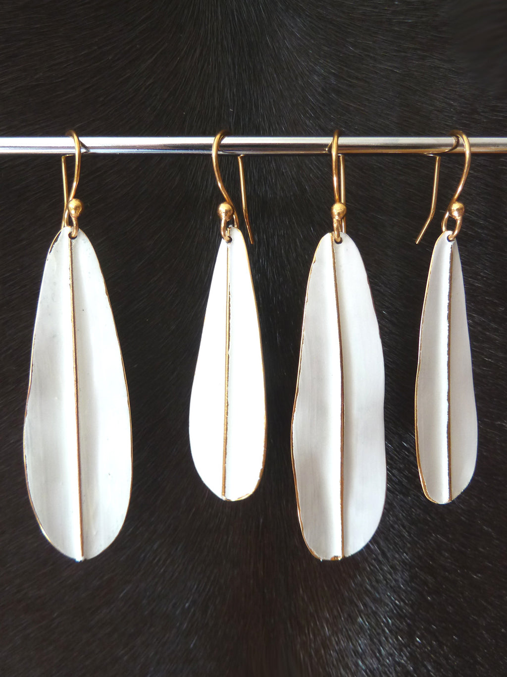 Earrings Leaf Design White On Vermeil Long Or Medium