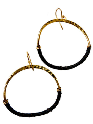 HOOP EARRINGS HAMMERED BRASS LEATHER SMALL LARGE