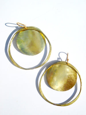 Earrings Hoop And Disc Gold On Brass