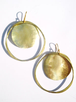 Earrings Hoop And Disc Gold On Brass