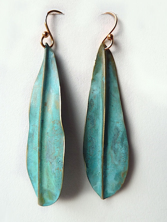Earrings Patina Long Leaf By Sibilia