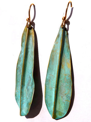 Earrings Patina Long Leaf By Sibilia