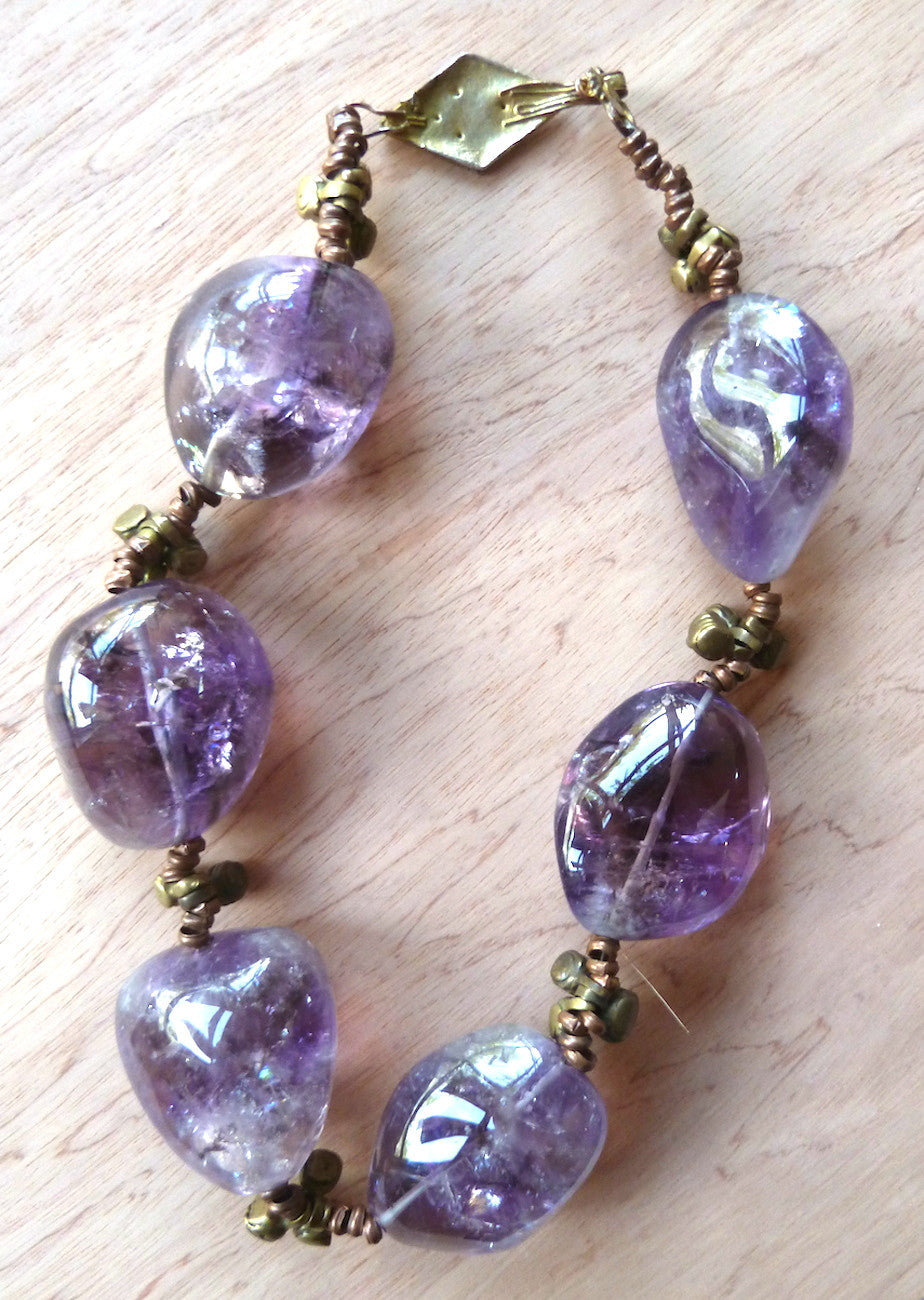 Necklace Enormous Ametrine With Vintage African Charms