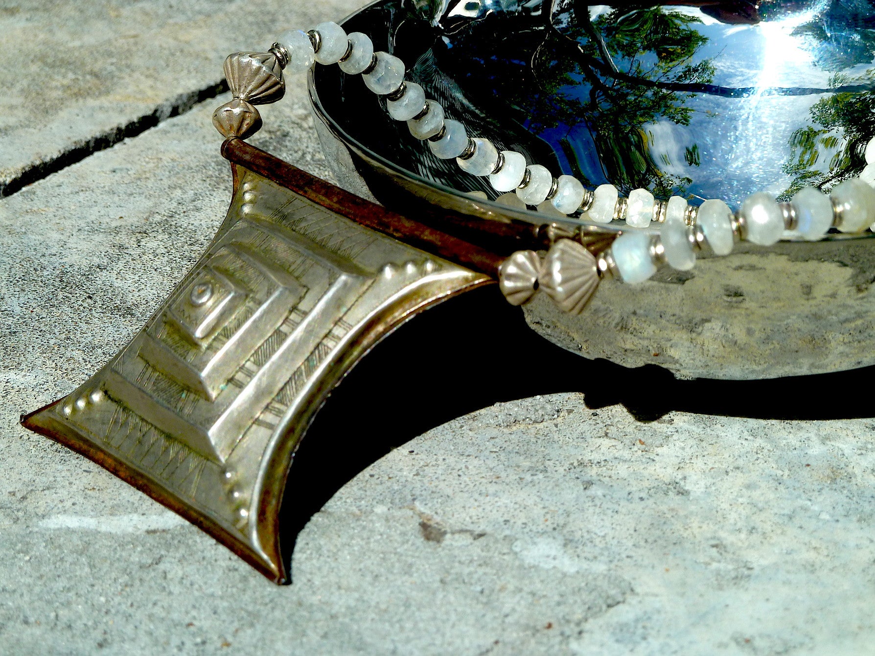 Necklace Antique Tuareg Silver Amulet Moonstone Choker