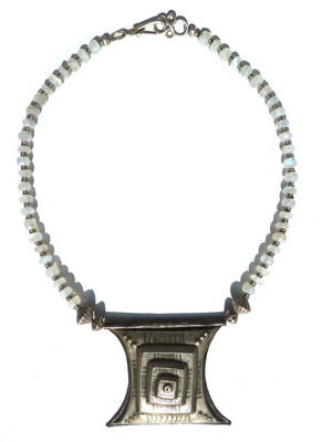 Necklace Antique Tuareg Silver Amulet Moonstone Choker