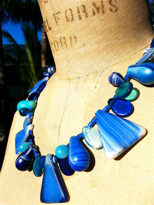 Necklace Mix Of African And Czech Glass Blue and White