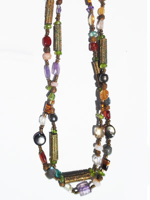Necklace Semiprecious Mix And Vintage African Brass Double Length